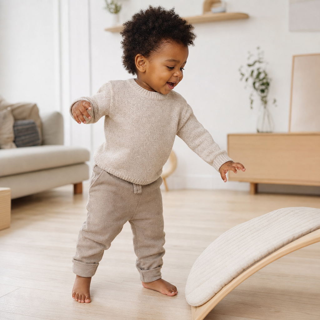 Toddler in a warm Scandinavian home — shop ages 1–3