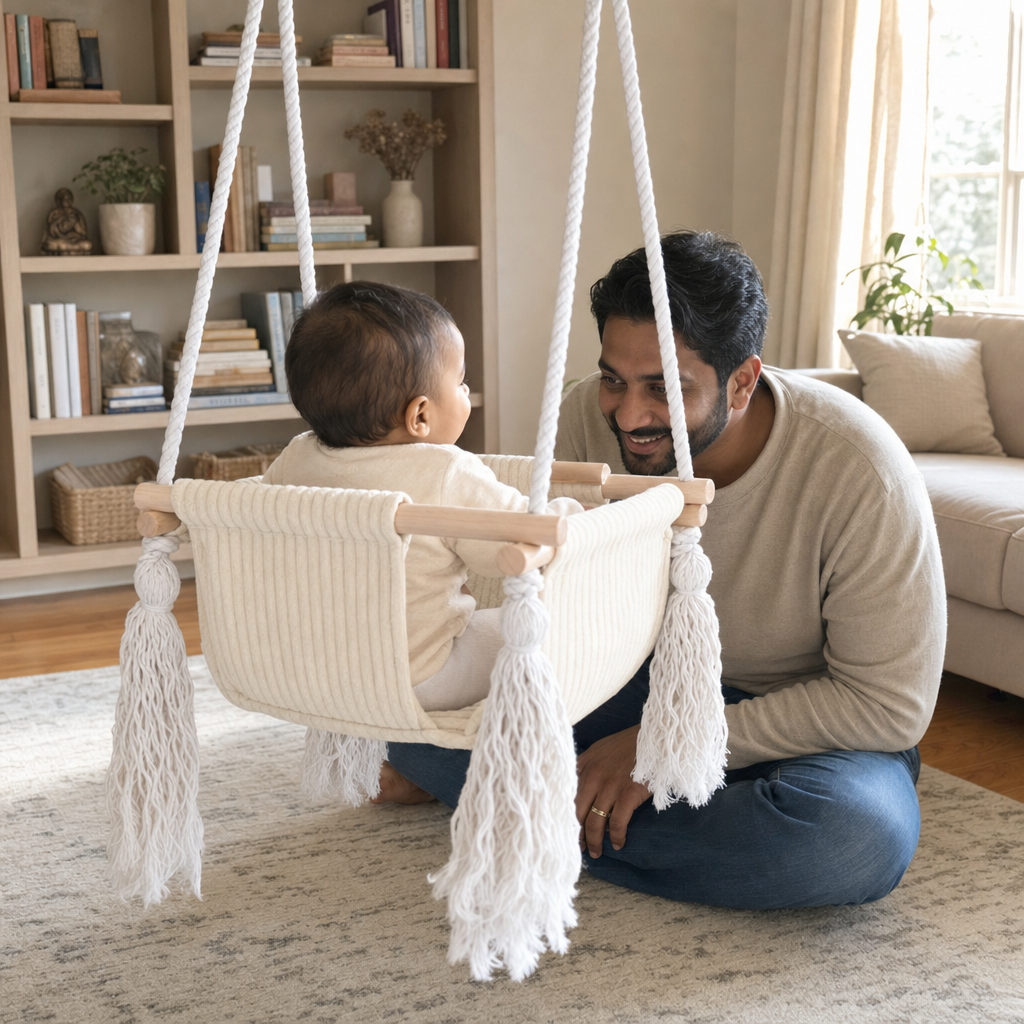 Indoor Baby Swing with father and baby