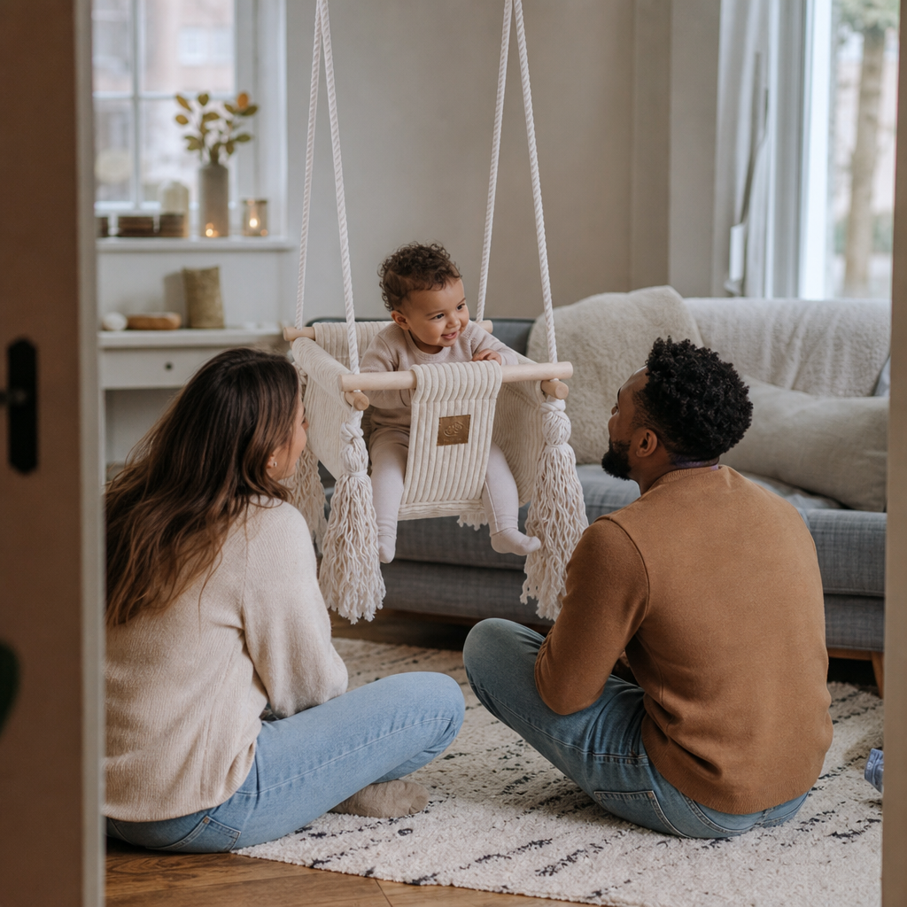 Indoor Baby Swing with parents and baby